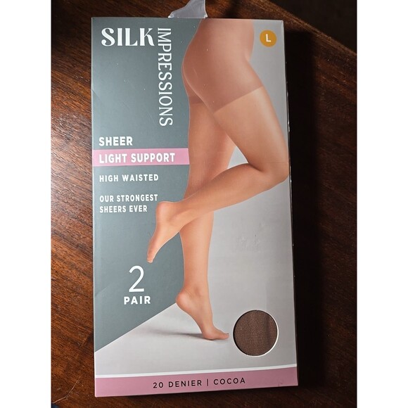 Silk Impressions Sheer Large Light Support 2 Pair 20 Denier Cocoa - Picture 1 of 2